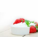 Organic Greek Yogurt And Strawberry Stock Photo