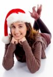 Lying Woman Wearing Santa Hat Stock Photo