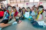 Student 9-10 Years Old, Scouts Work Together, Scout Camp In Bangkok Thailand Stock Photo