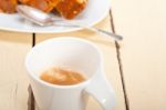 Plum Cake And Espresso Coffee Stock Photo