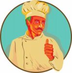 Chef With Mustache Thumbs Up Circle Wpa Stock Photo