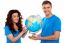 Smiling Young Couple Holding Globe