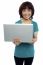 Smiling Asian Woman Holding Laptop