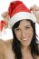 Smiling Woman Holding Santa Hat