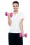 Smiling Fitness Teenage Girl Lifting Weights