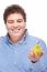 Chubby Man Holding Pear