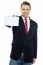 Confident Sales Representative Presenting Blank Placard