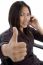 Woman Showing Thumbs Up While Talking