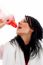 Portrait Of Woman Taking Refreshment On White Background