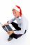 Handsome Man With Christmas Hat And Laptop