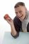 Smiling Young Male Posing With Apple