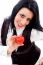 Woman Smiling And Holding A Small Red Heart