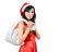 Santa Woman  Holding A White Bag