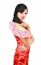 Pretty Women With Chinese Traditional Dress Cheongsam And Hole C