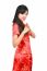 Pretty Girl With Cheongsam Wishing You A Happy Chinese New Year