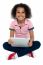 Cool Girl Kid Sitting On The Floor Holding Tablet Pc