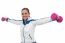 Woman Holding Dumbbells In Her Outstretched Arms