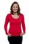 Middle Aged Woman In Bright Red Top