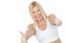 Tilted Image Of Cheerful Lady Showing Thumbs Up