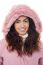 Permed Hair Woman Wearing Pink Hood Winter Jacket