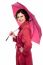 Glamorous Woman Standing Under Pink Umbrella