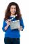 Cute Woman In Blue Attire Holding Clapperboard