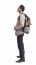 Side View Of Backpacker Standing On White