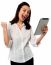 Excited Businesswoman Holding Touch Pad