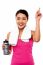 Smiling Fitness Woman Holding Sipper Bottle