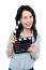 Young Charming Girl Holding Clapperboard