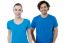 Couple In Blue T-shirts. Isolated Over White