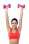 Happy Fitness Woman Lifting Dumbbells