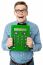 Young Nerd Showing Big Green Calculator