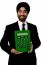 Corporate Man Showing Big Green Calculator