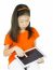 Asian Young Girl Is Holding Tablet