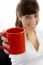 Front View Of Smiling Female Executive Holding Coffee Mug