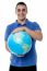 Young Man Holding Globe Map