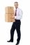 Corporate Man Holding Stack Of Parcel Boxes