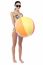 Smiling Woman In Bikini Holding A Beach Ball