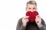 Mature Man Holding Heart Shaped Gift Box