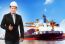 Business Man And Comercial Ship With Container On Port Use For I