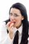 Model Wearing Spectacles Eating An Apple