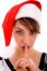 Front View Of Shushing Woman In Christmas Hat