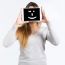 Young Woman Cover Her Face With Digital Tablet. Isolated On Whit