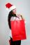 Beautiful Santa Girl  Carrying Red Shopping Bags