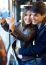 Young Couple Taking Selfies With Smartphone At Bus