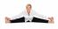 Manager Woman Doing Yoga At White Background