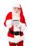 Old Man In Santa Dress Using Tablet Pc