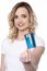 Lovely Young Woman Holding Credit Card