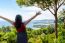 Woman Tourist Happy Gestures On High Scenic View